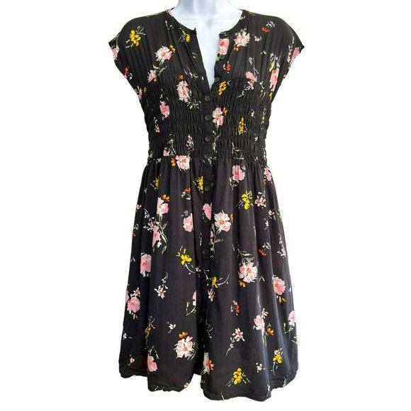 Free People Women's Black Floral Greatest Day Smocked Mini Dress Size Small Pink - Picture 1 of 5